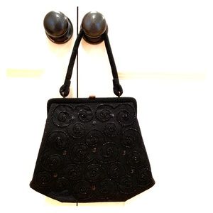 Vintage black felted with beads handbag